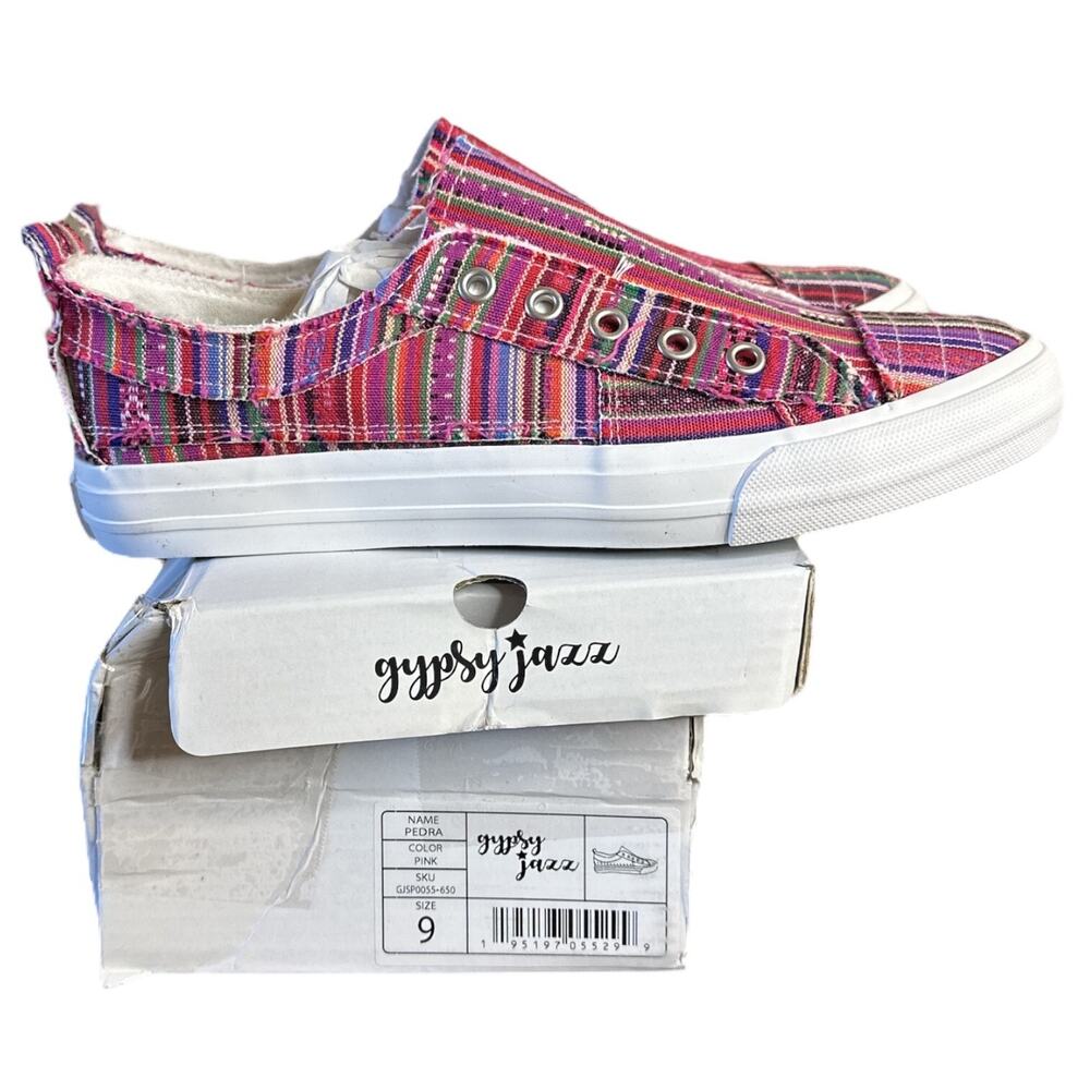 Gypsy Jazz Shoes Womens 9‎ Pink Striped Multicolor Pull-on Pedra Sneakers NEW